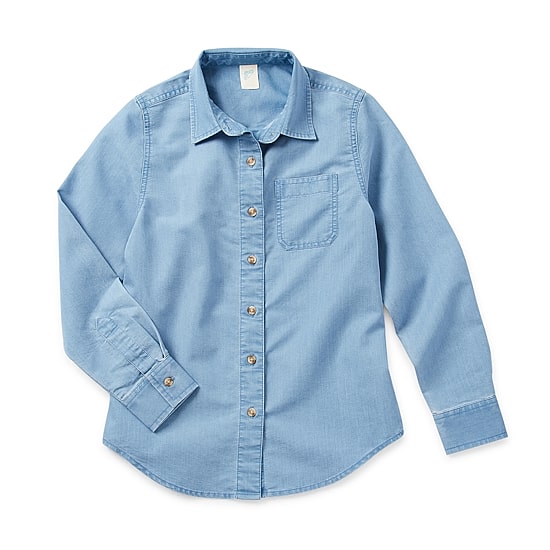 Thereabouts Little & Big Kid Girls Long Sleeve Cuffed Regular Fit Button-Down Shirt