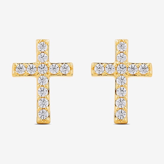 (I1-I2/ H) 1/6 CT. T.W. Lab Grown White Diamond 14K Gold Over Silver 9.4mm Cross Stud Earrings