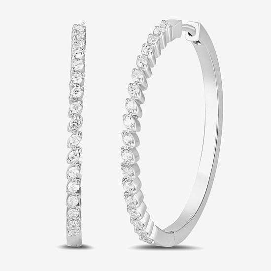 Womens 1/2 CT. T.W. Lab Grown White Diamond Sterling Silver 30mm Hoop Earrings