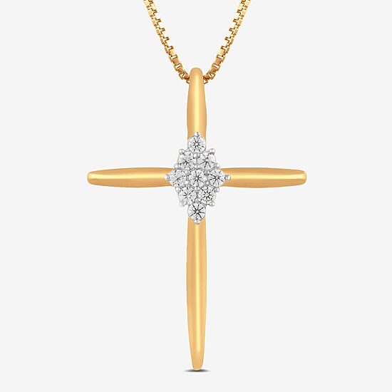 Diamond Blossom Womens 1/10 CT. T.W. Lab Grown White Diamond 14K Gold Over Silver Cross 18 Inch Pendant Necklace