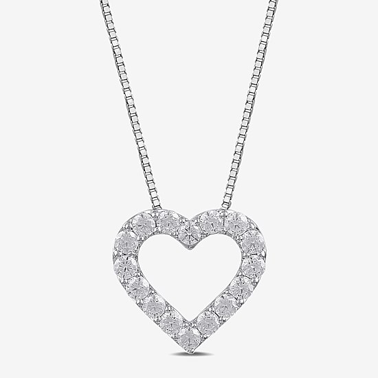 Womens 1/2 CT. T.W. Lab Grown White Diamond Sterling Silver Heart 18 Inch Pendant Necklace