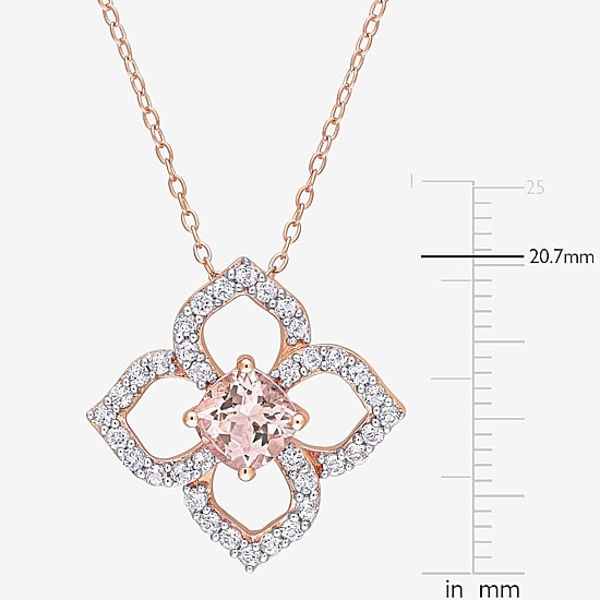 Womens Genuine Pink Morganite 18K Rose Gold Over Silver Flower 18 Inch Pendant Necklace