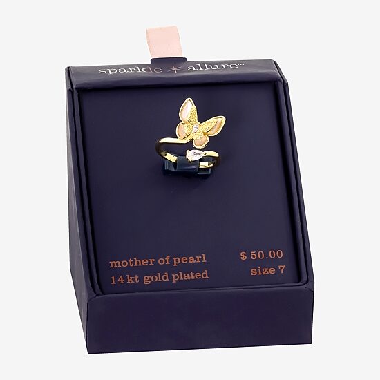 Sparkle Allure Womens Cubic Zirconia 14K Gold Over Brass Butterfly Bypass  Cocktail Ring