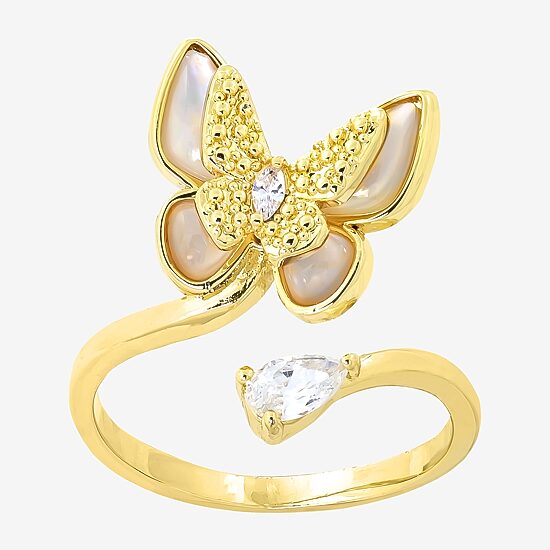 Sparkle Allure Womens Cubic Zirconia 14K Gold Over Brass Butterfly Bypass  Cocktail Ring