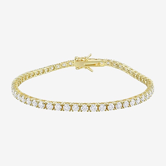 Womens Lab Created White Moissanite 18K Gold Over Silver 8 Inch Tennis Bracelet