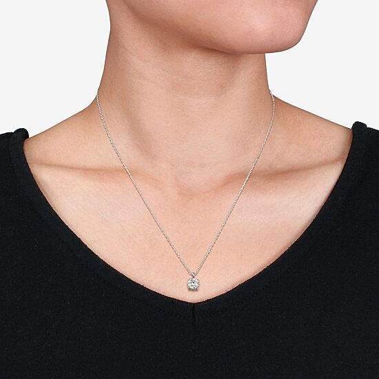 Womens Lab Created White Moissanite Sterling Silver Round 18 Inch Pendant Necklace