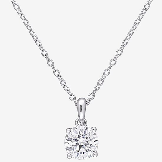 Womens Lab Created White Moissanite Sterling Silver Round 18 Inch Pendant Necklace