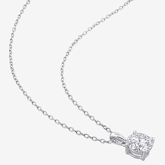 Womens Lab Created White Moissanite Sterling Silver Round 18 Inch Pendant Necklace