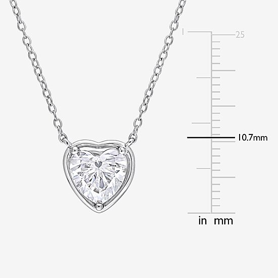 Womens Lab Created White Moissanite Sterling Silver Heart 18 Inch Pendant Necklace