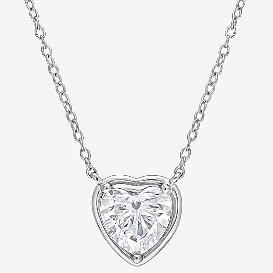 Womens Lab Created White Moissanite Sterling Silver Heart 18 Inch Pendant Necklace