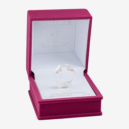 Sparkle Allure Bypass Womens White Mother Of Pearl Pure Silver Over Brass Butterfly Bypass  Band