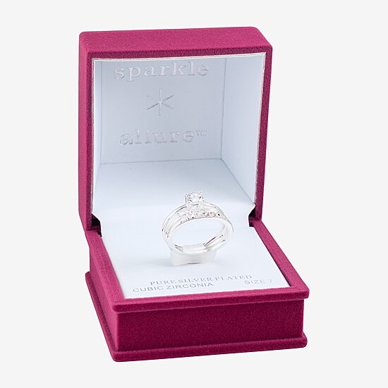 Sparkle Allure Delicate Womens Cubic Zirconia Pure Silver Over Brass Delicate Bridal Set