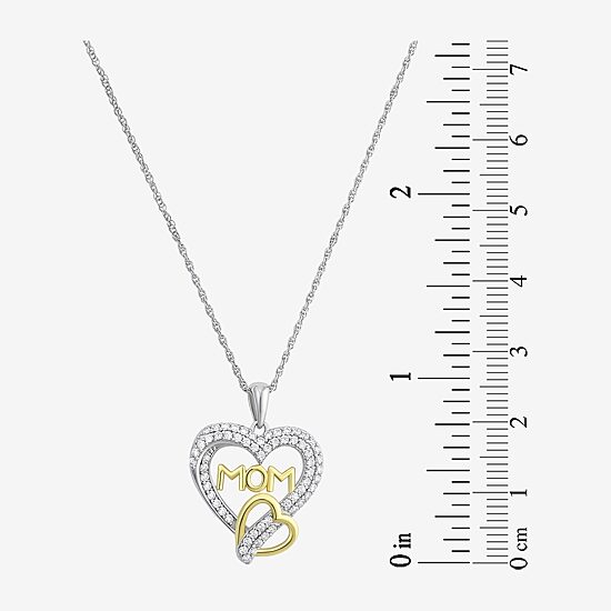 Diamonart "Mom" Womens White Cubic Zirconia Sterling Silver Heart 18 Inch Pendant Necklace