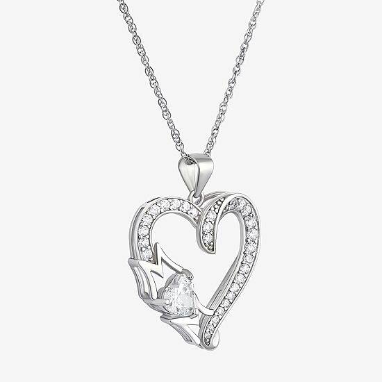 Diamonart "Mom" Womens White Cubic Zirconia Sterling Silver Heart 18 Inch Pendant Necklace