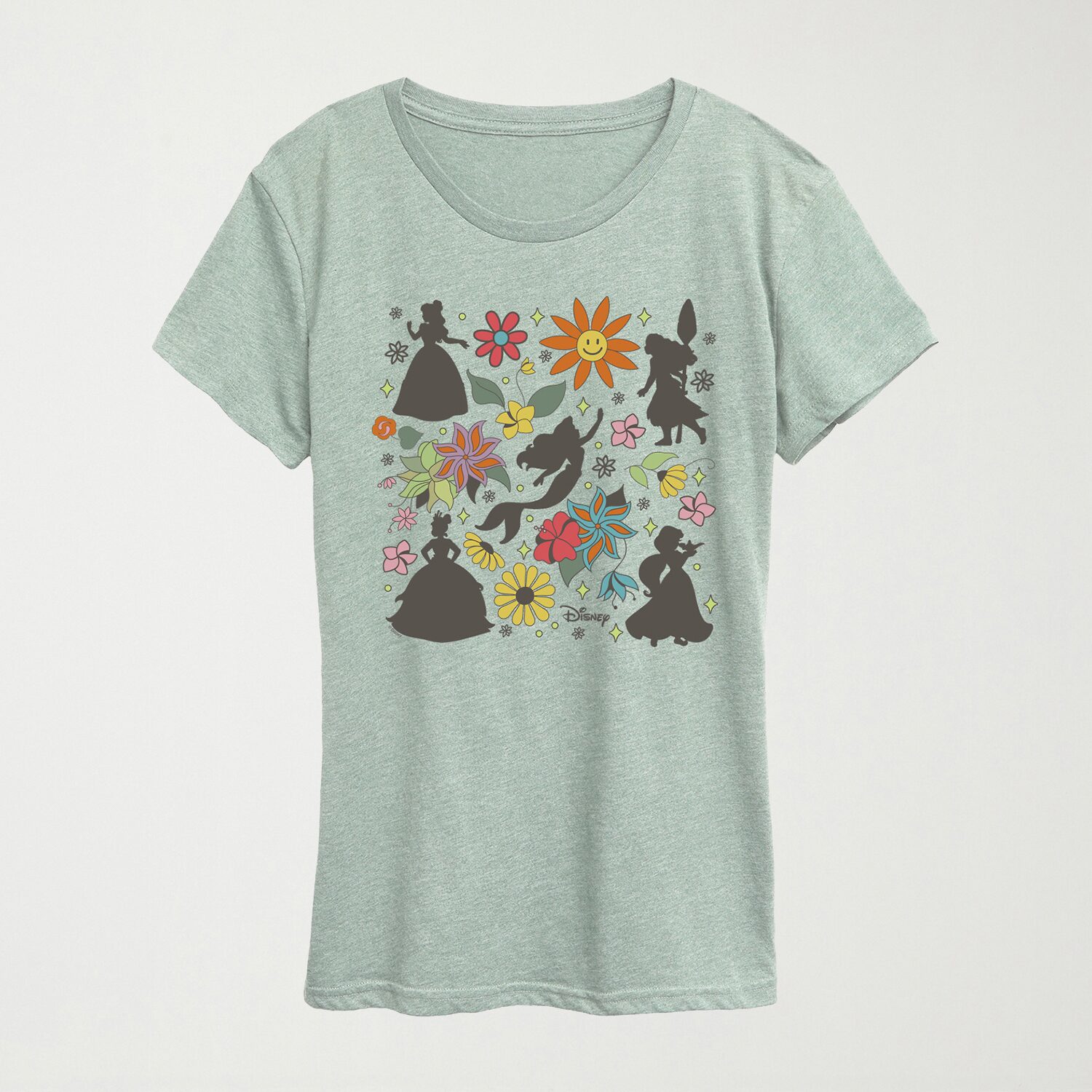 Princess Group Flowers Womens Crew Neck Short Sleeve Classic Fit Graphic T-Shirt