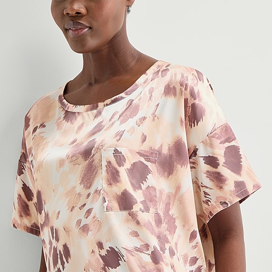 Ambrielle Womens Satin Round Neck Short Sleeve 2-pc. Pajama Set