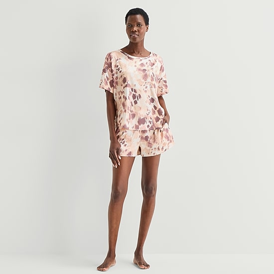 Ambrielle Womens Satin Round Neck Short Sleeve 2-pc. Pajama Set
