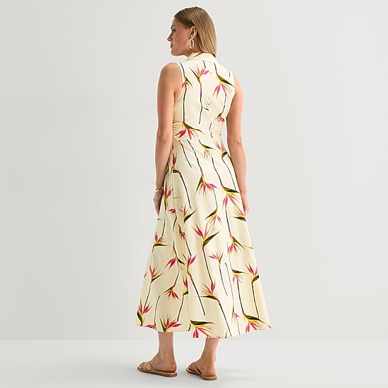 Worthington Womens Sleeveless Midi Shirt Dress