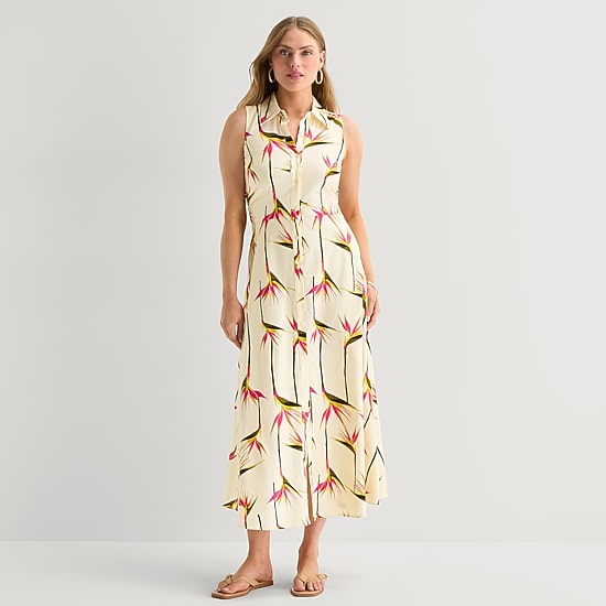 Worthington Womens Sleeveless Midi Shirt Dress