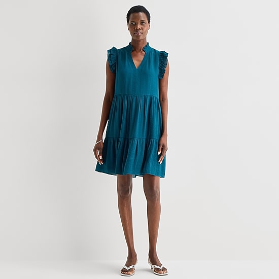 52seven Womens Notch Neck Sleeveless Shift Dress