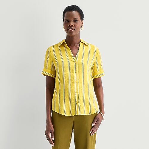 Worthington Womens Cuffed Short Sleeve Regular Fit Button-down Shirt In Black