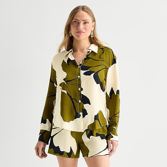 Worthington Womens Cuffed Long Sleeve Oversized Button-Down Shirt