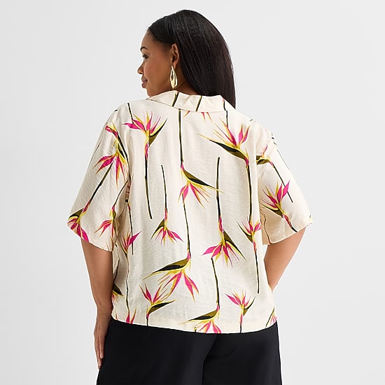 Worthington Womens Short Sleeve Camp Shirt