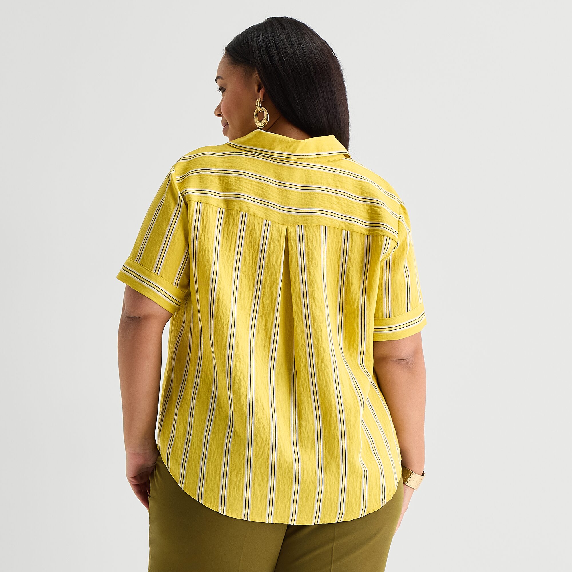 Worthington Womens Plus Cuffed Short Sleeve Slim Fit Button-Down Shirt