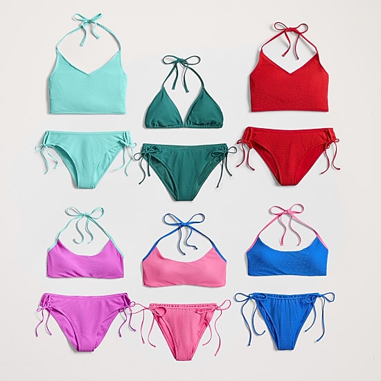 Arizona Womens Adjustable Straps Textured Juniors Bikini Halter Swimsuit Top