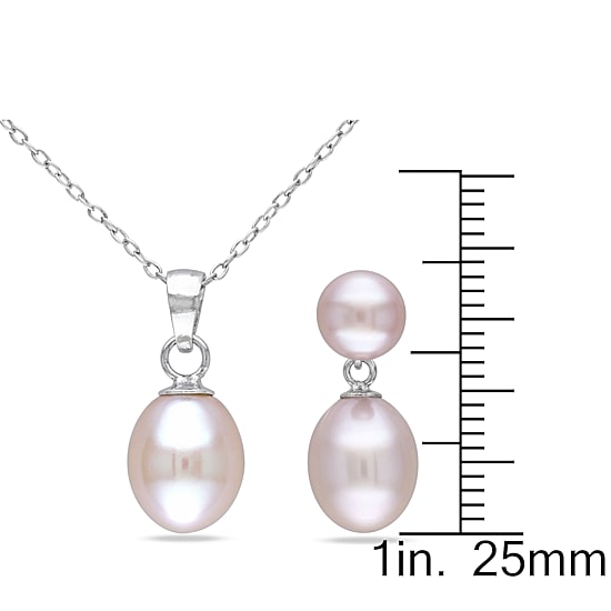 Pink Cultured Freshwater Rice Pearl Button Earrings & Pendant Necklace 2-pc. Set