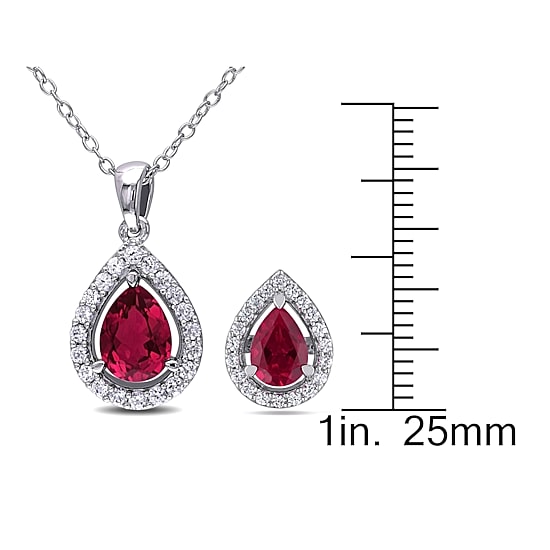 Lab-Created Ruby & White Sapphire Earrings & Pendant Necklace 2-Piece Set