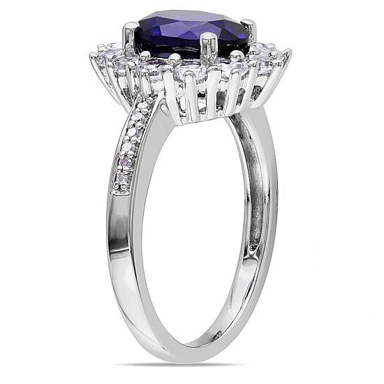 Lab-Created Blue Sapphire and Diamond Sterling Silver Earring