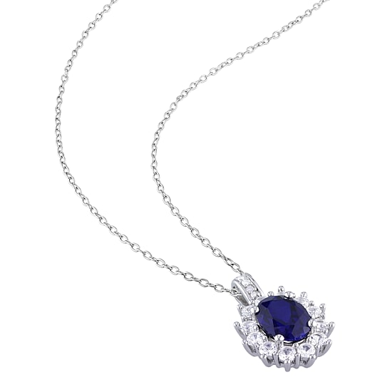 Lab-Created Blue Sapphire and Diamond Sterling Silver Earring, Ring, and Pendant Necklace 3-Piece Set 