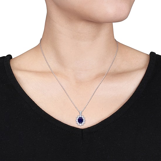 Lab-Created Blue Sapphire and Diamond Sterling Silver Earring, Ring, and Pendant Necklace 3-Piece Set 