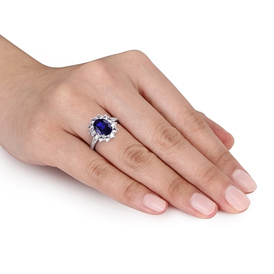 Lab-Created Blue Sapphire and Diamond Sterling Silver Earring, Ring, and Pendant Necklace 3-Piece Set 