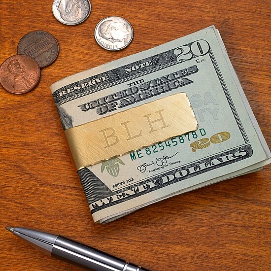 Personalized Hinged Money Clip with Scallop Edges