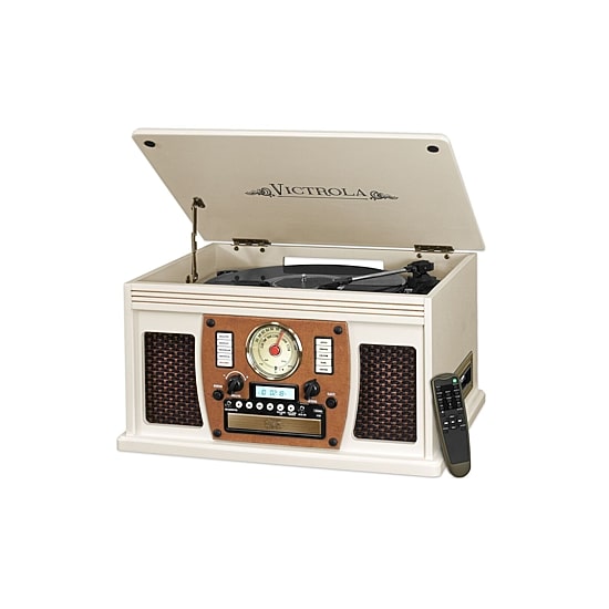 Victrola VTA-600B Wooden 8-in-1 Nostalgic Record Player with Bluetooth and USB Encoding