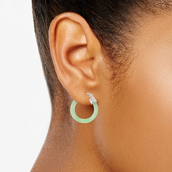 Womens Genuine Green Jade Sterling Silver 20mm Round Hoop Earrings