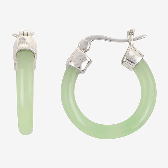 Womens Genuine Green Jade Sterling Silver 20mm Round Hoop Earrings