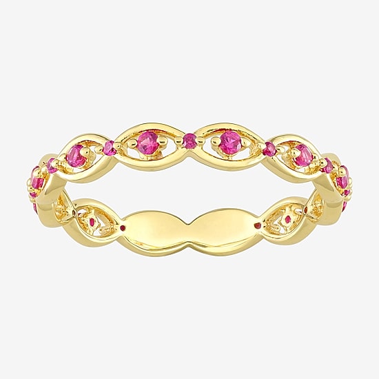 Womens Lab Created Red Ruby 18K Gold Over Silver Stackable Ring