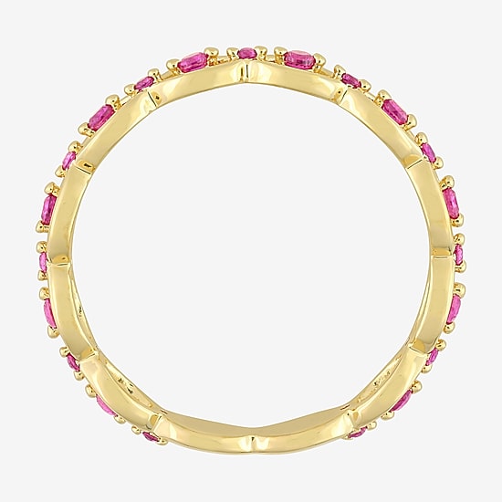 Womens Lab Created Red Ruby 18K Gold Over Silver Stackable Ring