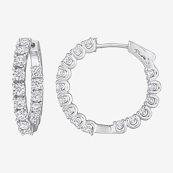 Womens 3 CT. T.W. Lab Created White Moissanite Sterling Silver 24.8mm Hoop Earrings