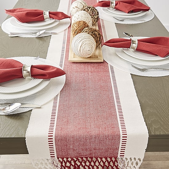 Design Imports Barn Red Dobby Stripe Table Runner