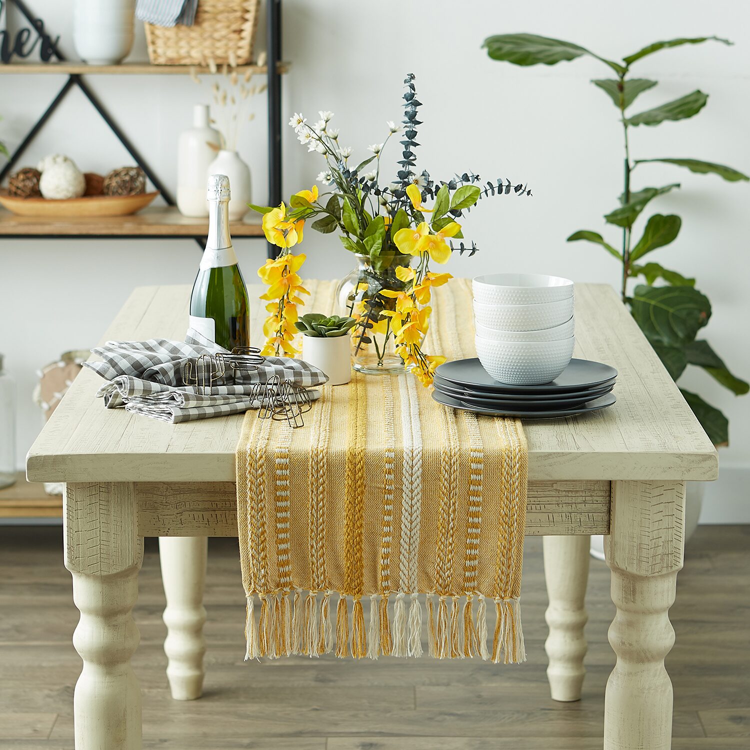 Design Imports Farmhouse Braided Stripe Table Runner
