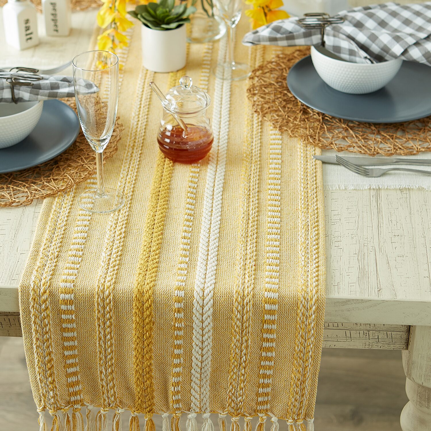 Design Imports Farmhouse Braided Stripe Table Runner