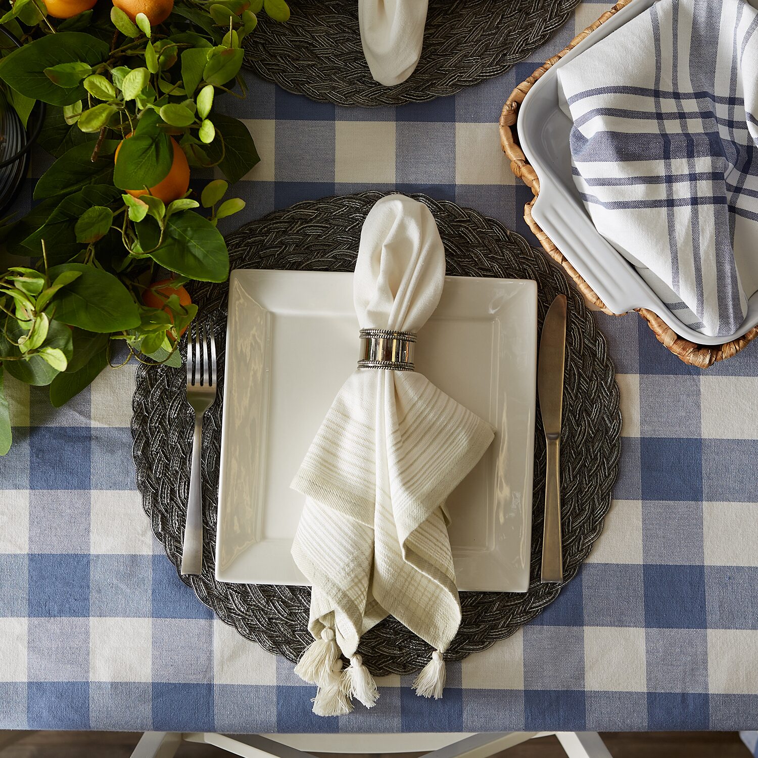 Design Imports Navy Buffalo Check Tablecloth