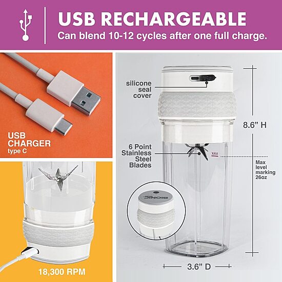 Bionic Blade Portable Rechargeable Blender with 26oz Cup