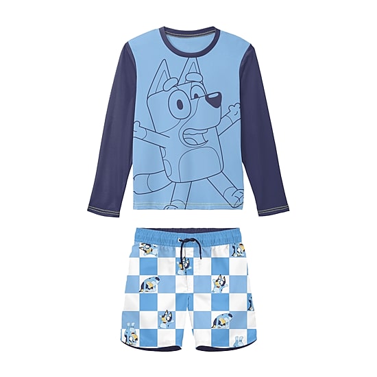 Little Boys UV Protection Bluey 2-pc. Rash Guard Set