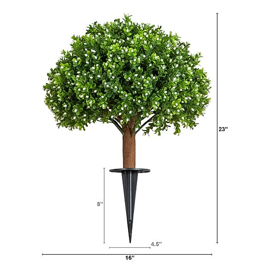 Nearly Natural 23" Flowering Boxwood Integrated Ground Stake Artificial Plant
