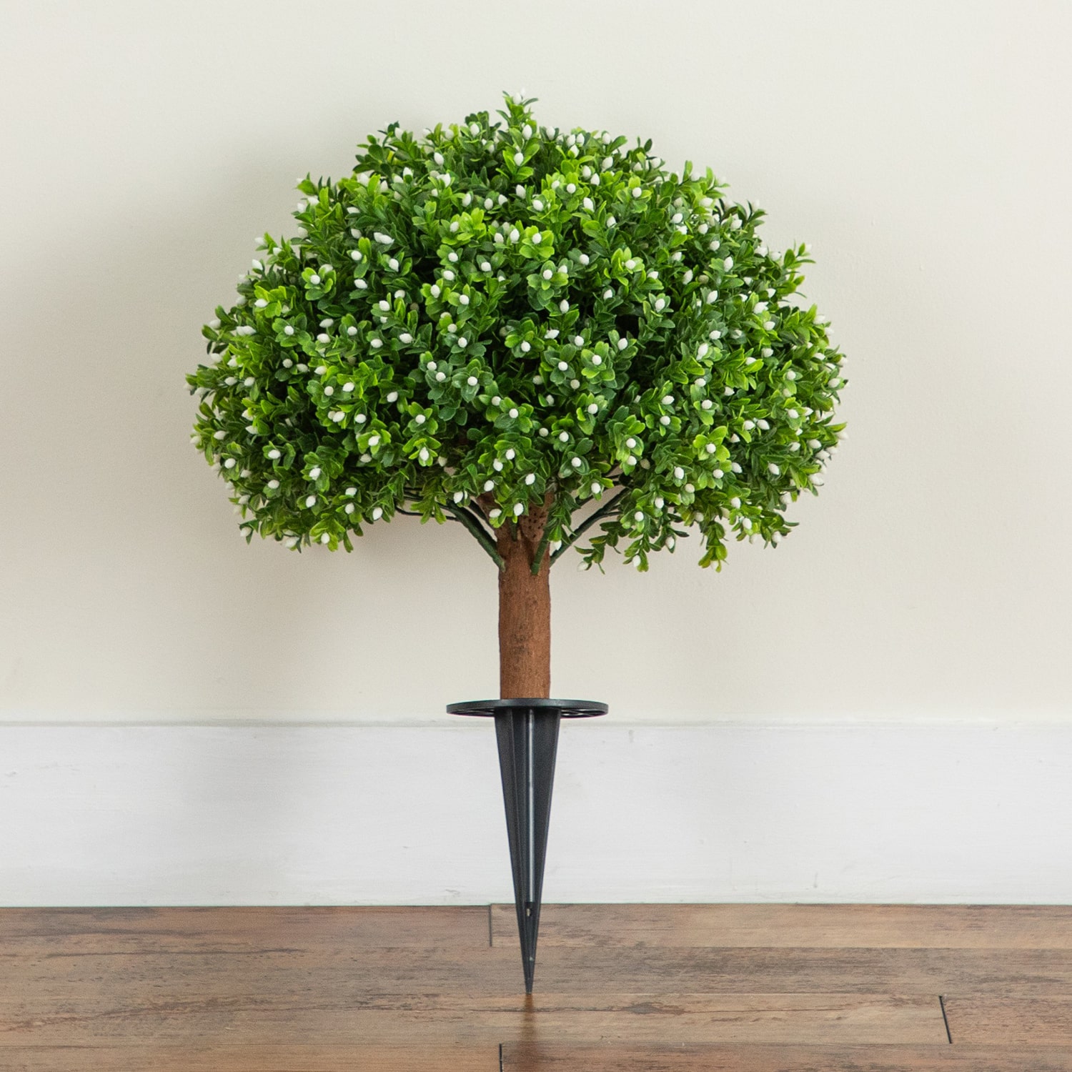 Nearly Natural 23" Flowering Boxwood Integrated Ground Stake Artificial Plant